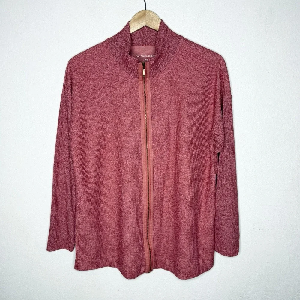 Soft Surroundings Lhami Full‎ Zip Ribbed Cardigan Womens Large Sweater Mock Neck